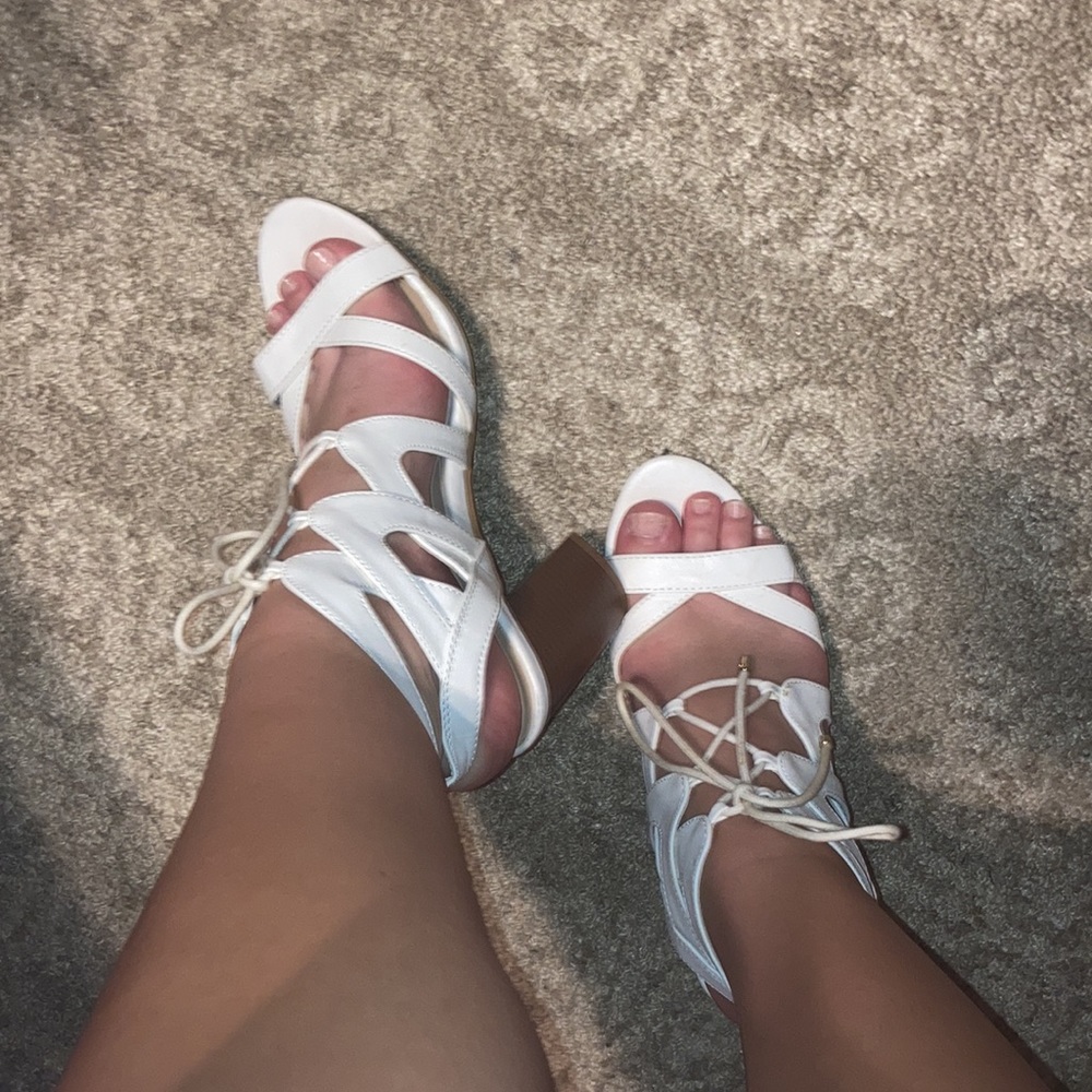 White Criss cross tie heels